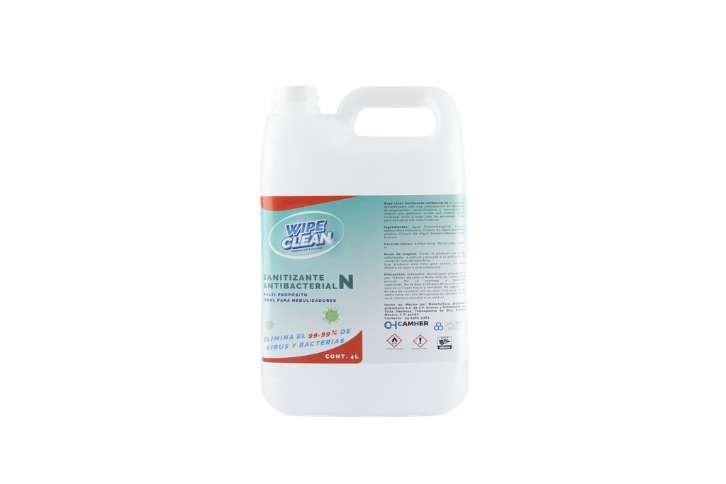 WIPE CLEAN SANITIZANTE PARA NEBULIZADORES GARRAFA 4 LT