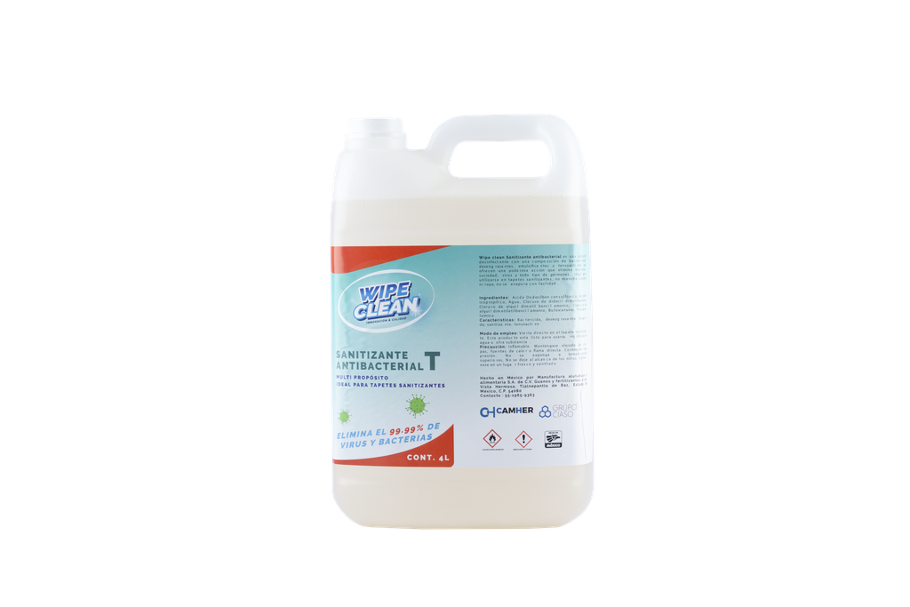 WIPE CLEAN SANITIZANTE PARA TAPETE GARRAFA 4 LT